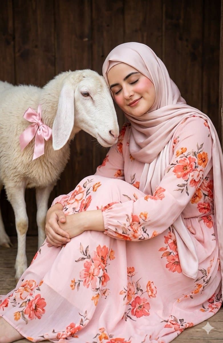 Soft Aesthetic Portrait with Sheep - AI image template preview