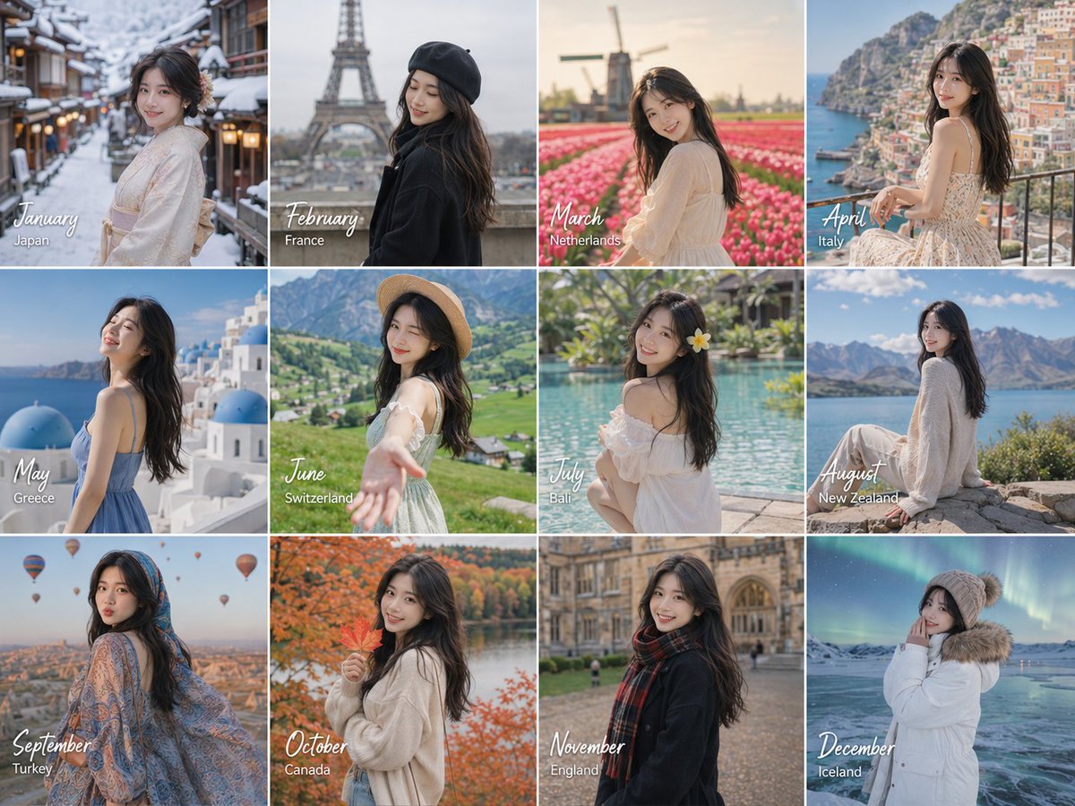 12-Month Travel Memory Grid - AI image template preview