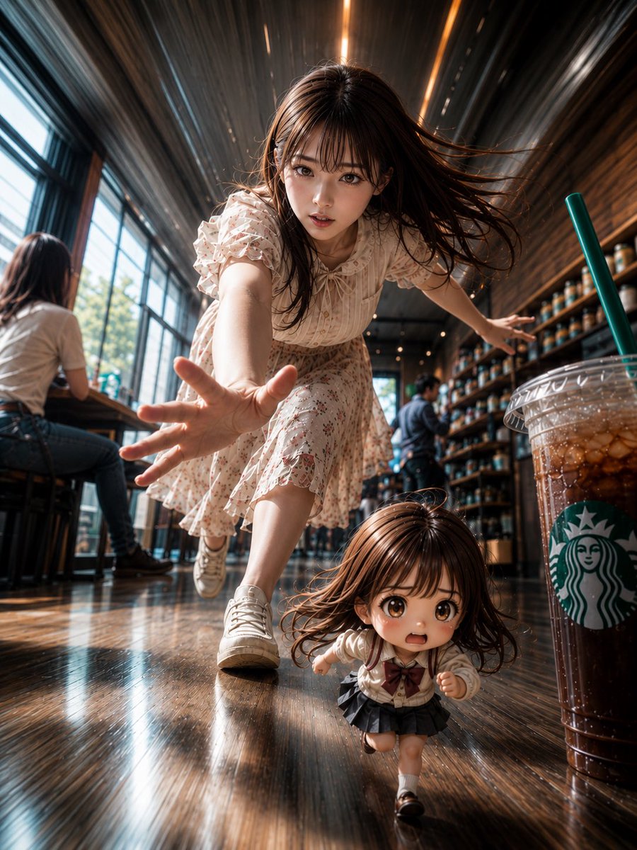 Dynamic Cafe Chibi Chase Portrait - AI image template preview