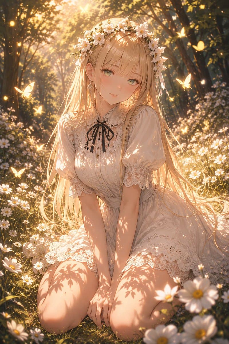 Enchanted Anime Style Meadow Girl - AI image template preview