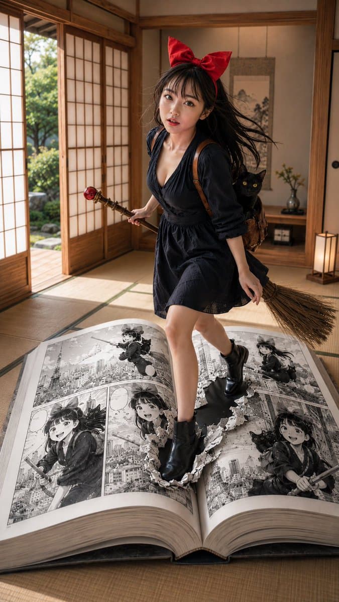 Witch in Japanese Washitsu Portal - AI image template preview
