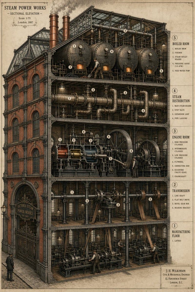 Victorian Steampunk Engineering Diagram - AI image template preview