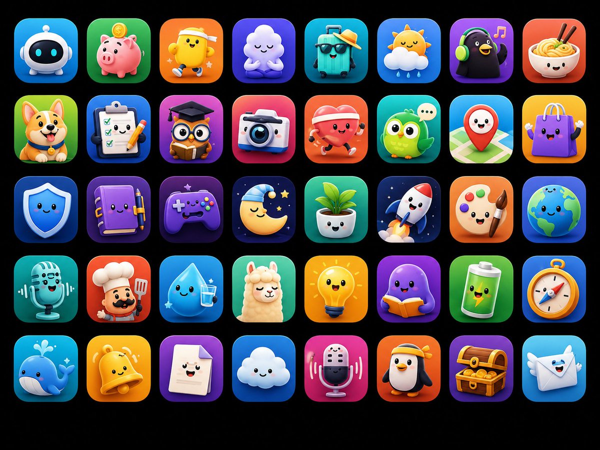 Cute 3D App Mascot Icon Grid - AI image template preview
