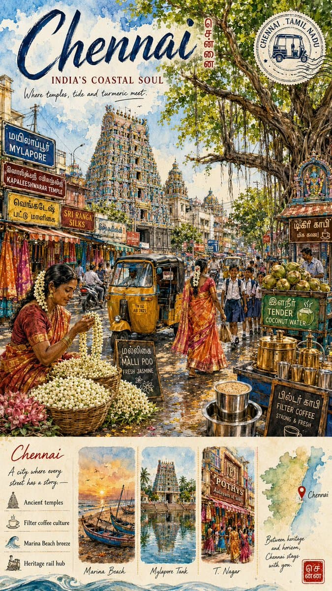 Chennai Watercolor Travel Poster - AI image template preview