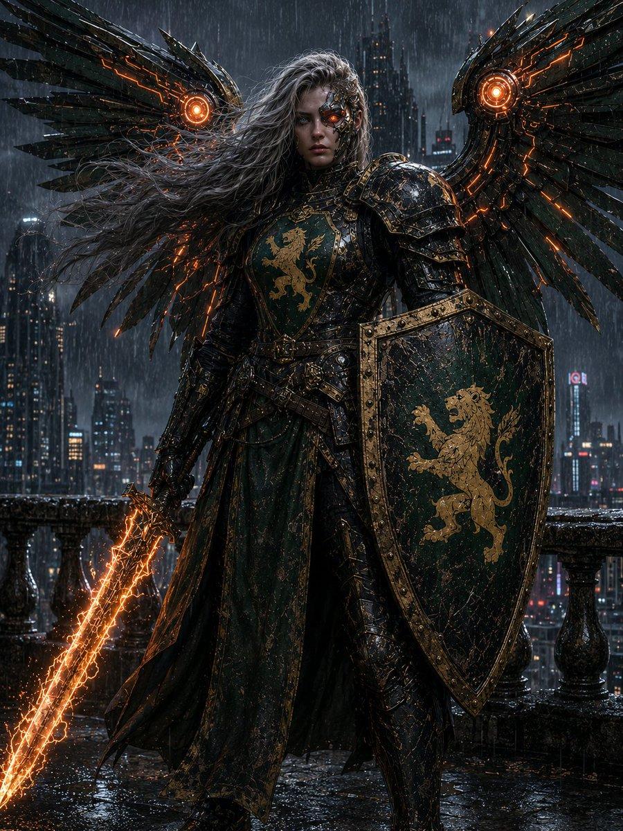 Cyberpunk Winged Lion Knight - AI image template preview