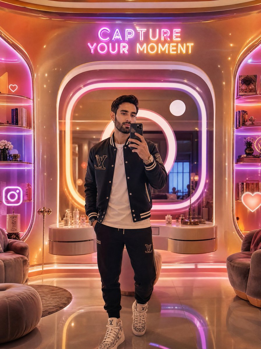 Neon Luxury Mirror Selfie - AI image template preview