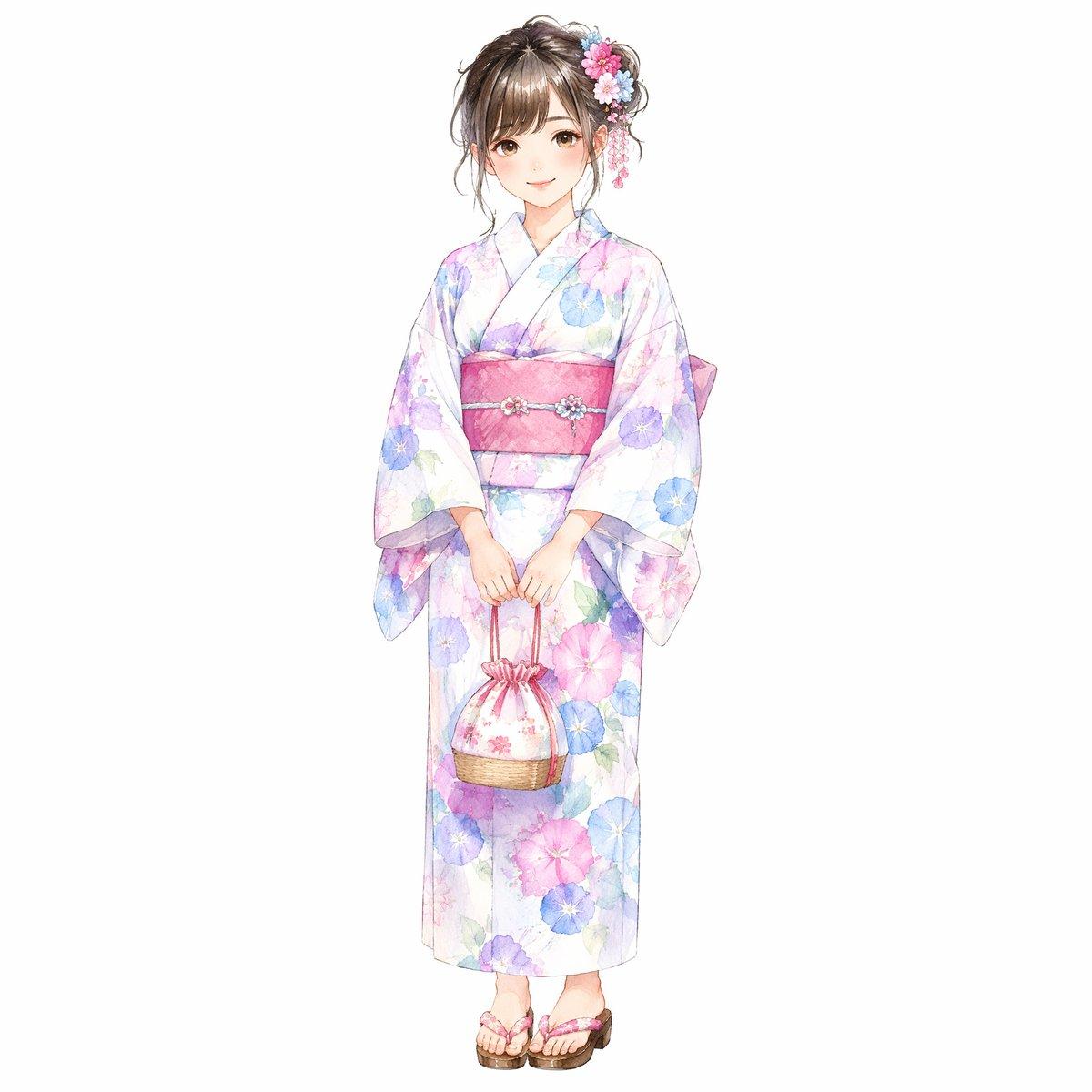 Pastel Floral Yukata Girl - AI image template preview