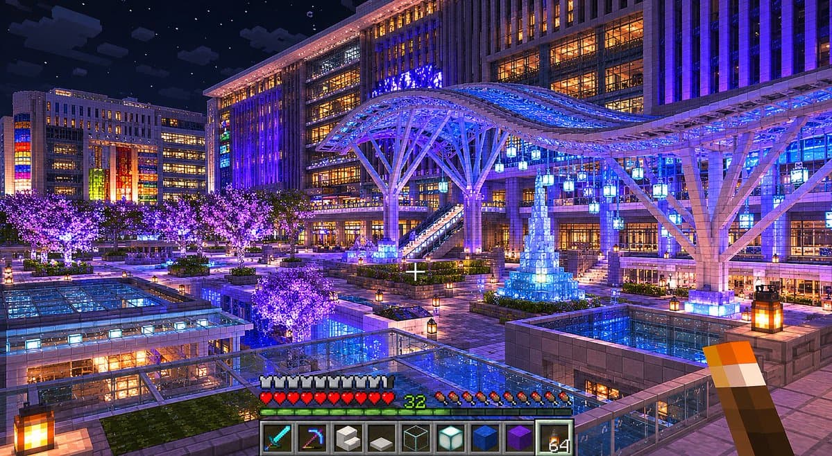 Minecraft Night Plaza Transformation - AI image template preview
