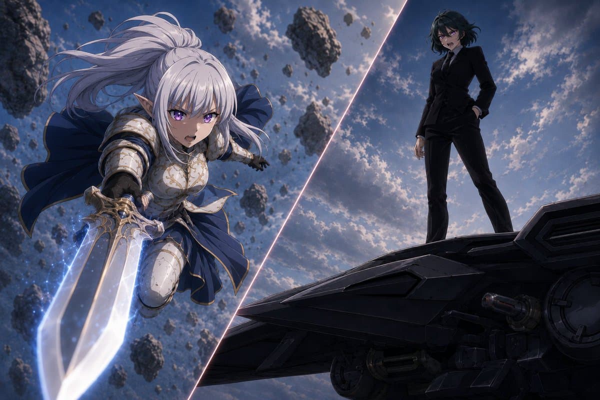 Anime Split-Screen Sword Confrontation - AI image template preview