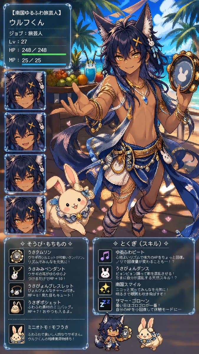 Tropical Wolf Boy RPG Character Sheet - AI image template preview