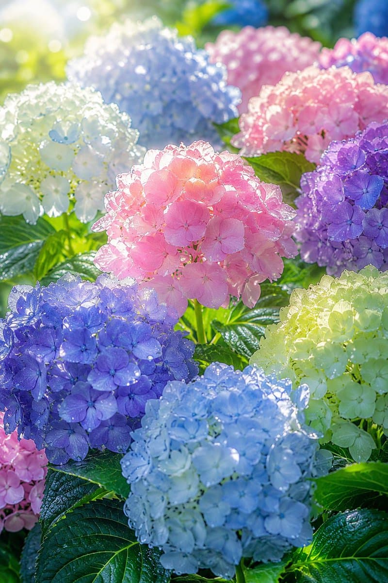Sunlit Dewy Hydrangea Garden - AI image template preview