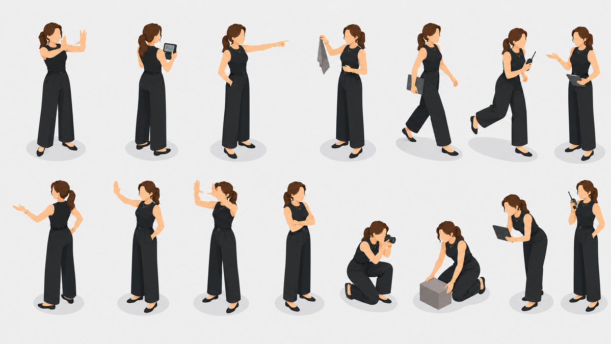 Isometric Businesswoman Pose Sheet - AI image template preview