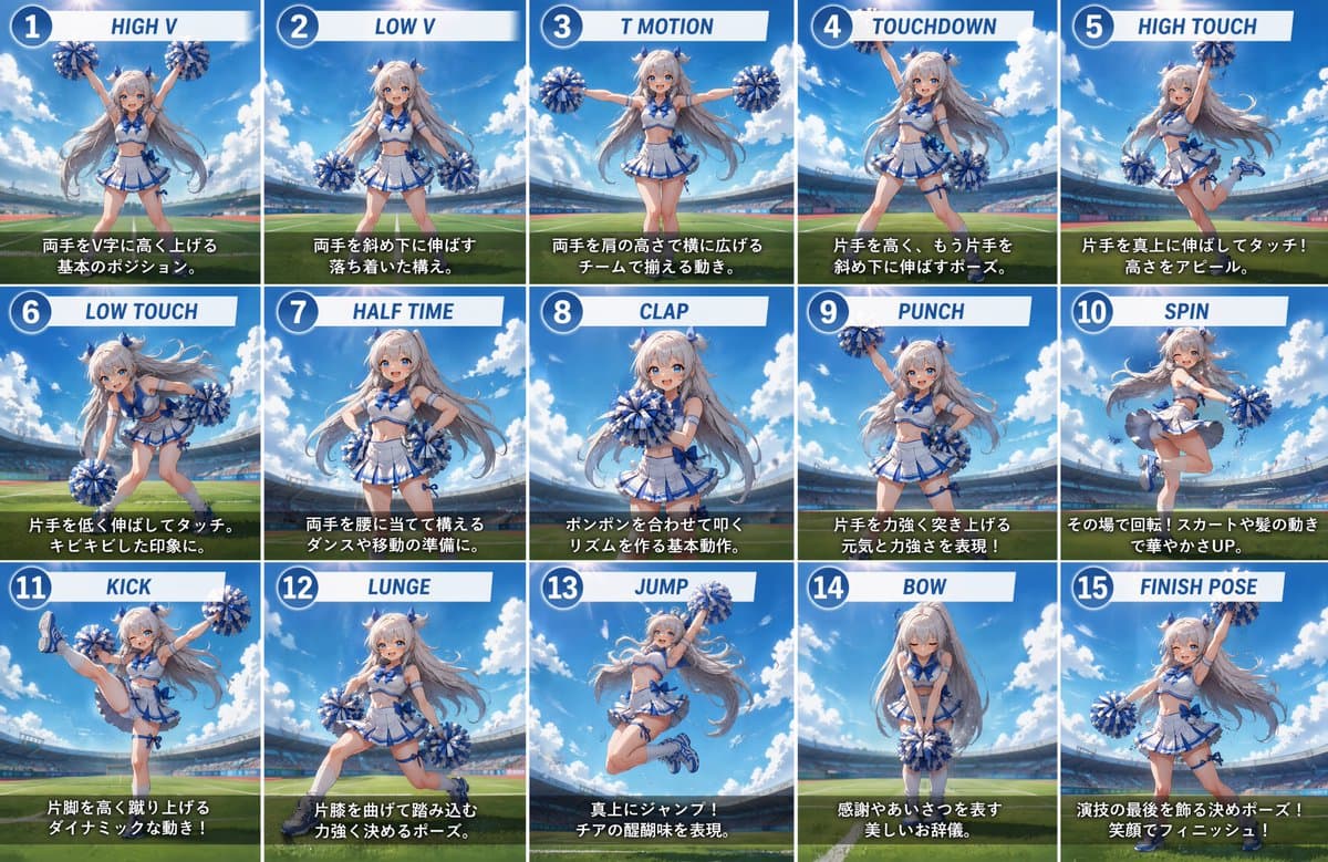 Anime Cheerleader Pose Sheet - AI image template preview
