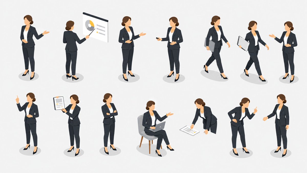 Isometric Business Presenter Pose Set - AI image template preview