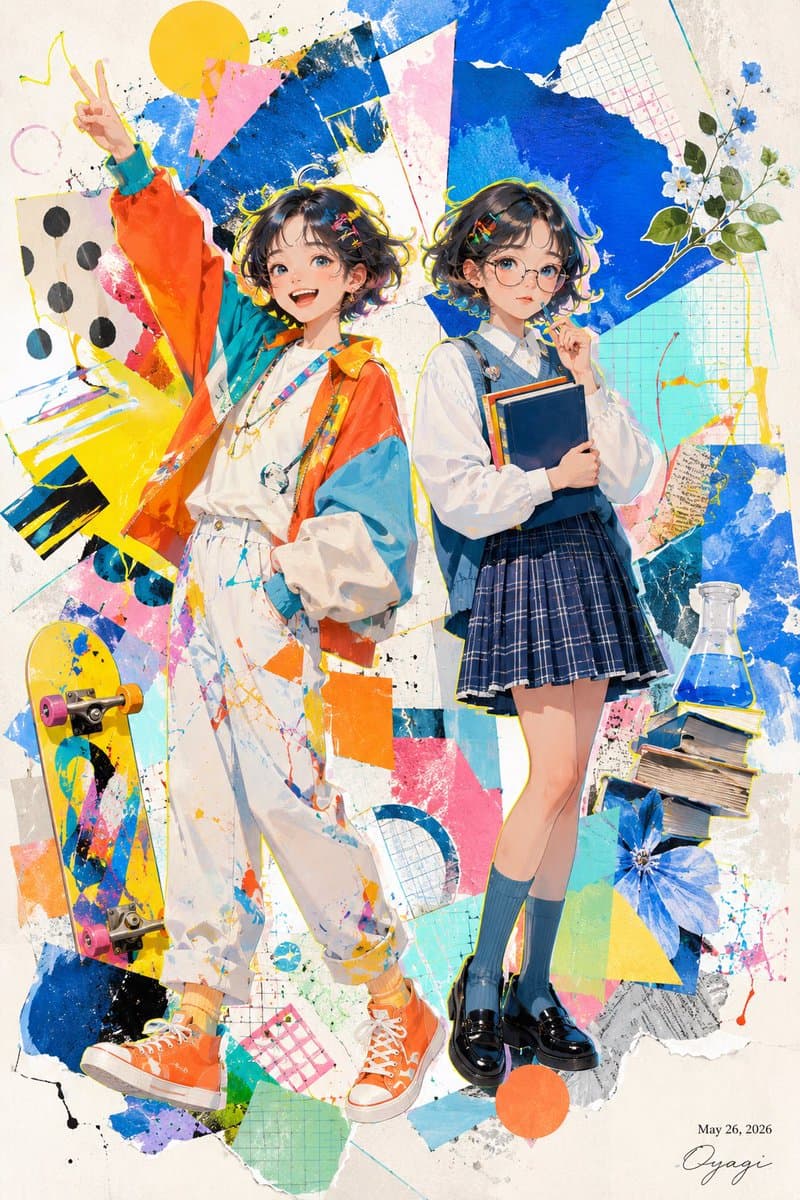 Colorful Anime Twin Poster - AI image template preview