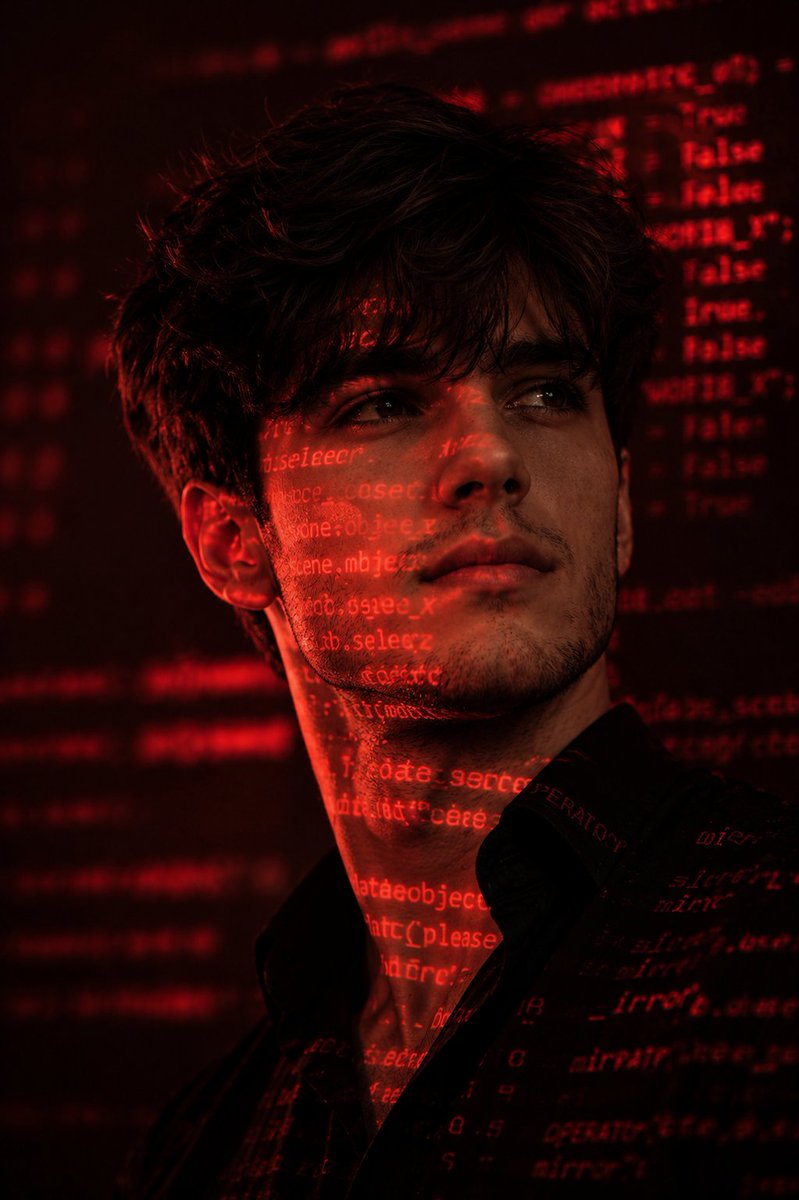 Cyberpunk Hacker Red Portrait - AI image template preview