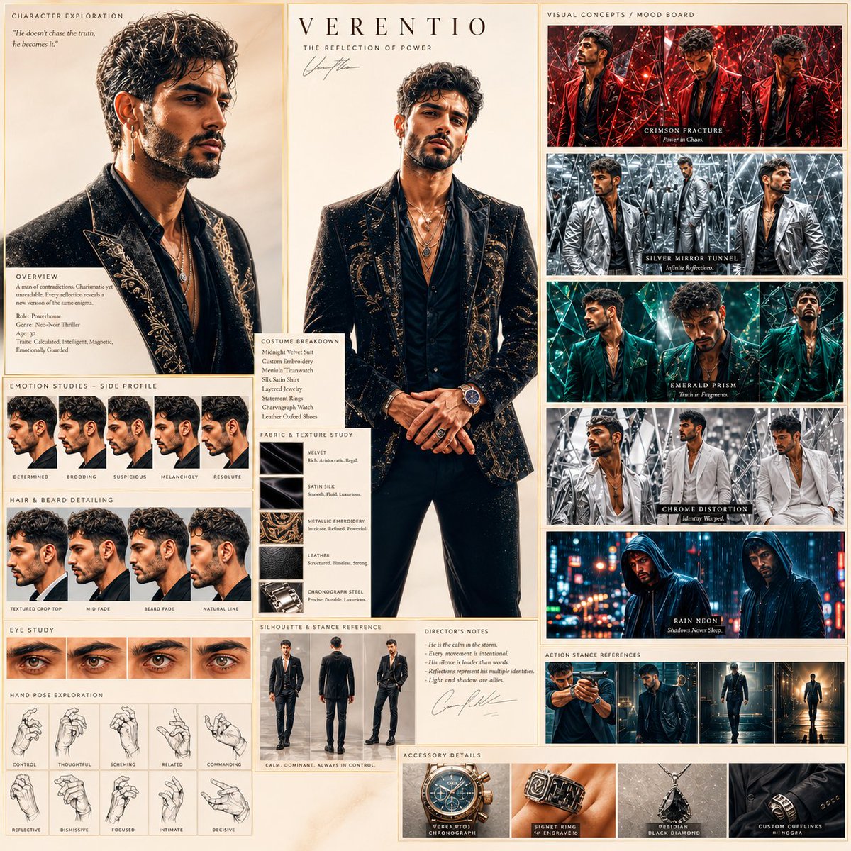 Neo-Noir Character Exploration Sheet - AI image template preview