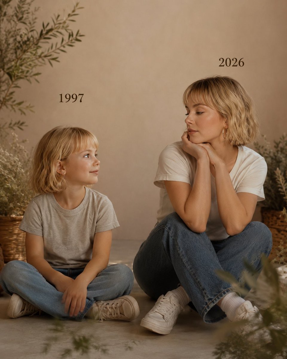 Past vs Present Portrait - AI image template preview