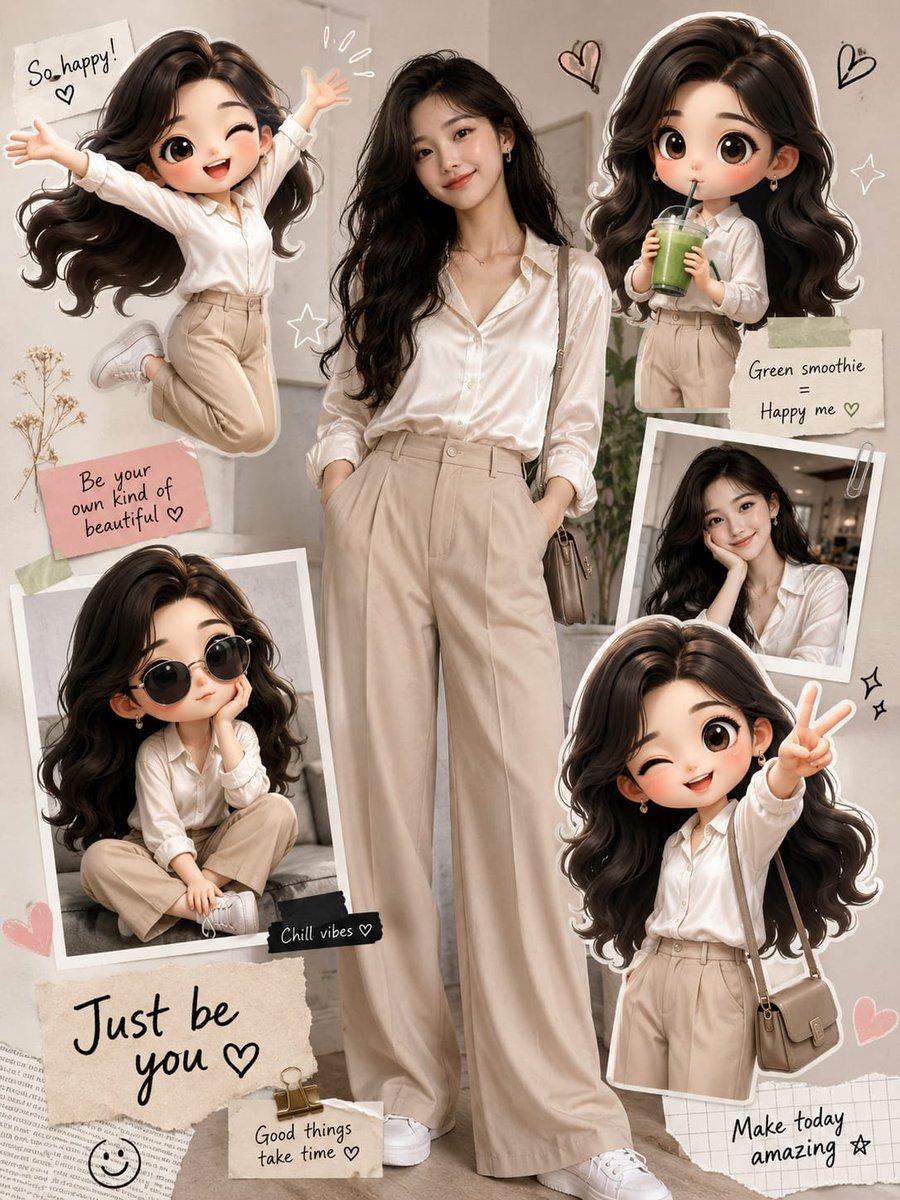 Fashion Collage with Chibi Characters - AI image template preview
