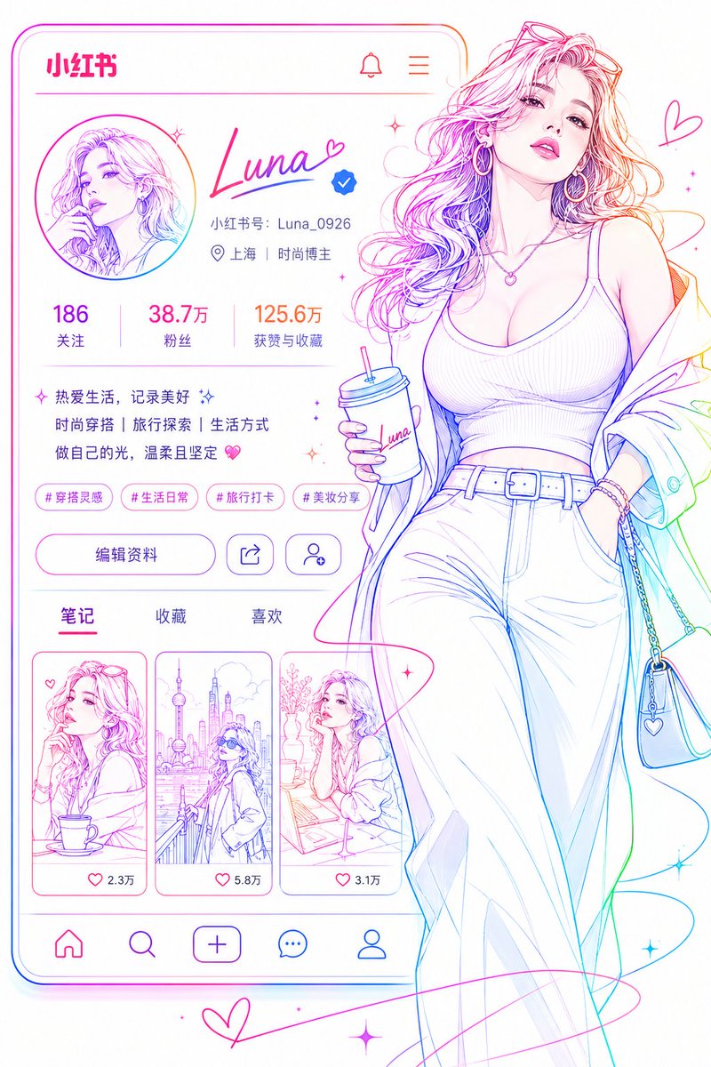 Social Media Profile Neon Line Art - AI image template preview