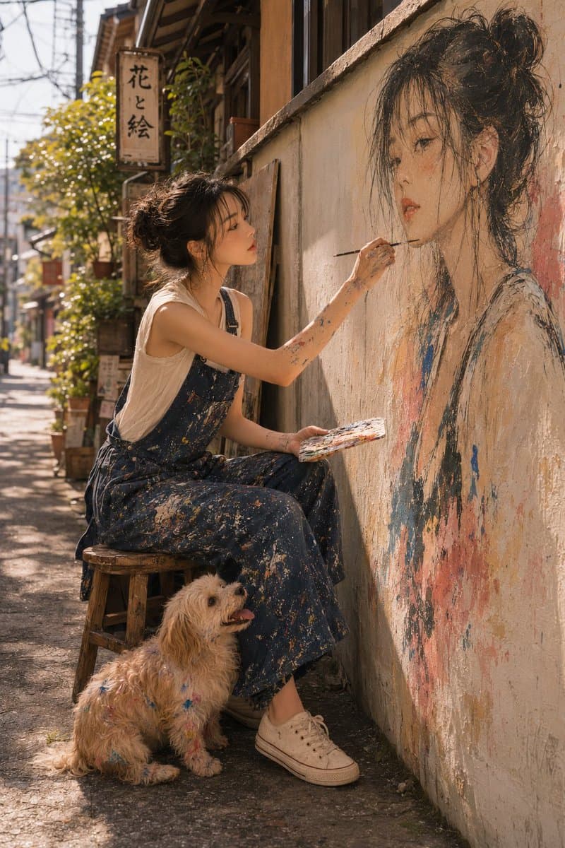 Realistic Outdoor Artist Portrait - AI image template preview
