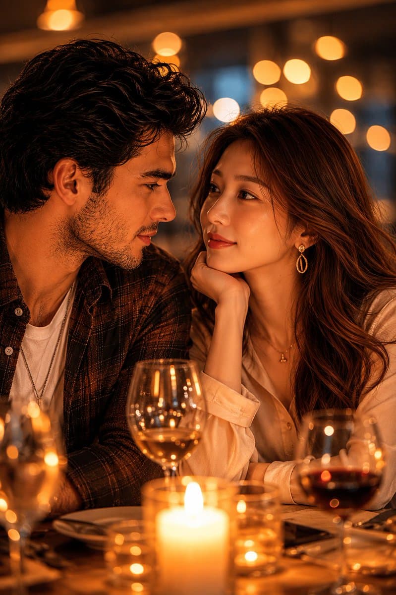 Romantic Candlelit Couple Dinner - AI image template preview