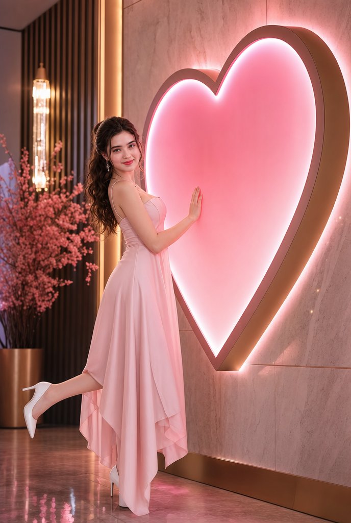 Romantic Pink Heart Fashion Portrait - AI image template preview