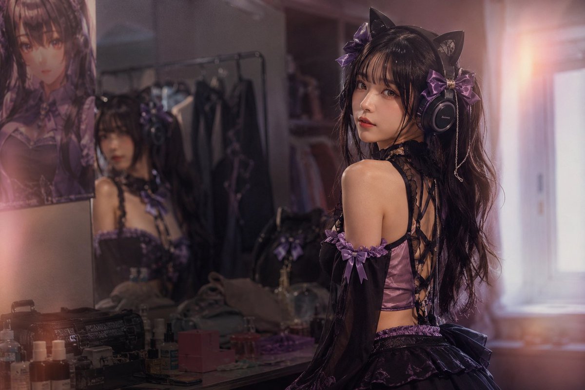 Gothic Catgirl Cosplay Dressing Room - AI image template preview