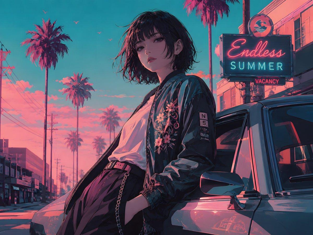 Retro Anime Endless Summer Street - AI image template preview