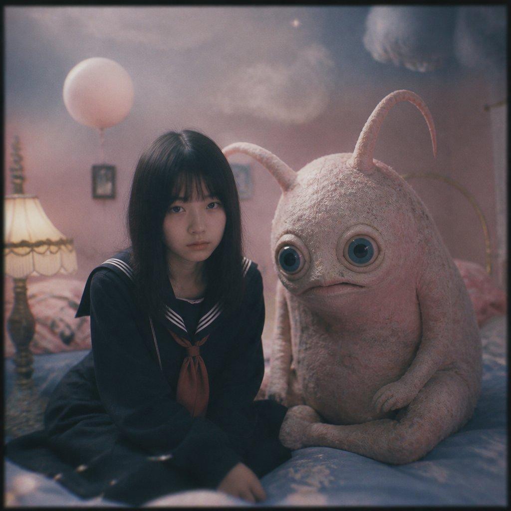 Dreamy Girl and Fantasy Creature - AI image template preview
