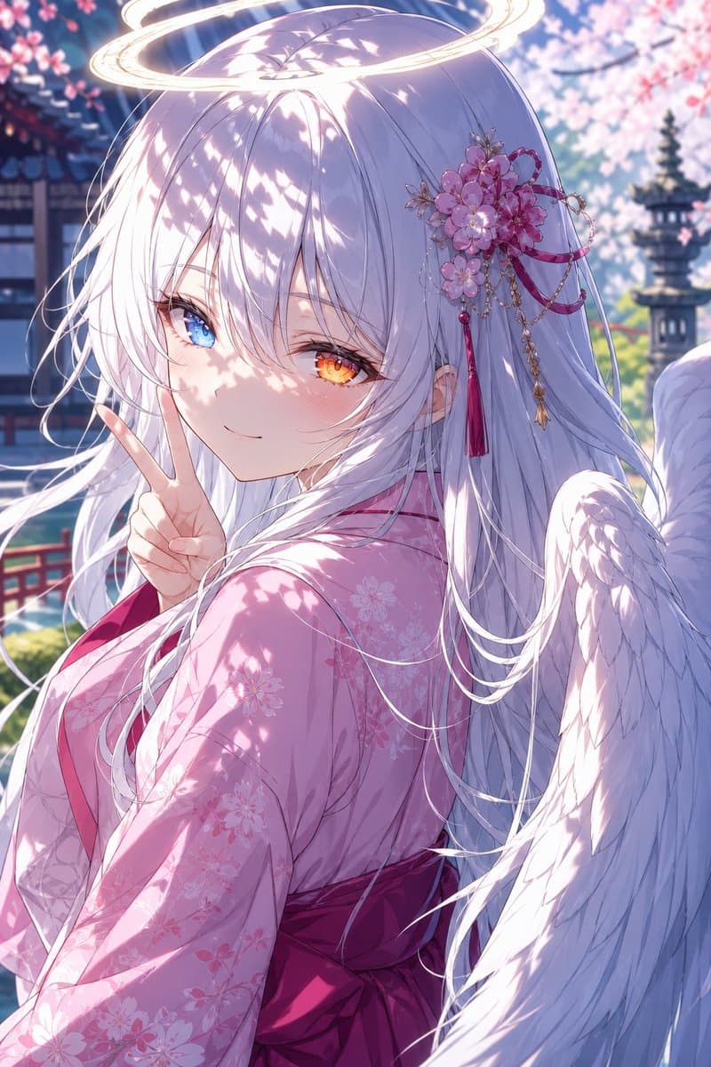 Angel Girl in Sakura Kimono - AI image template preview