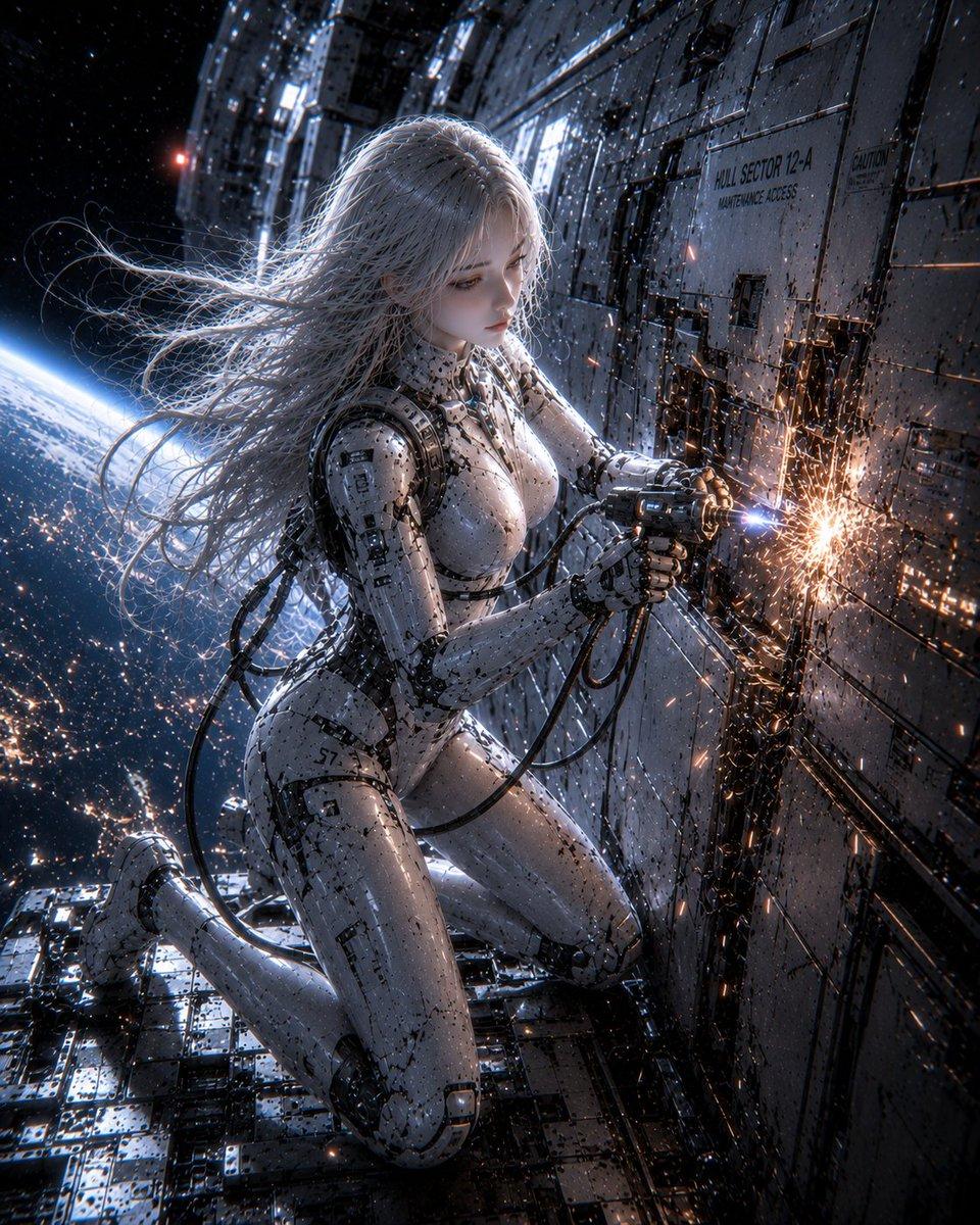 Female Android on Spaceship - AI image template preview
