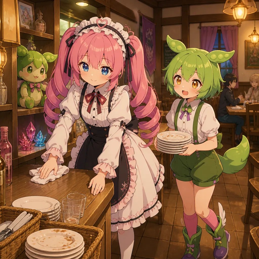 Anime Café Cleanup with Zundamon and Metan - AI image template preview