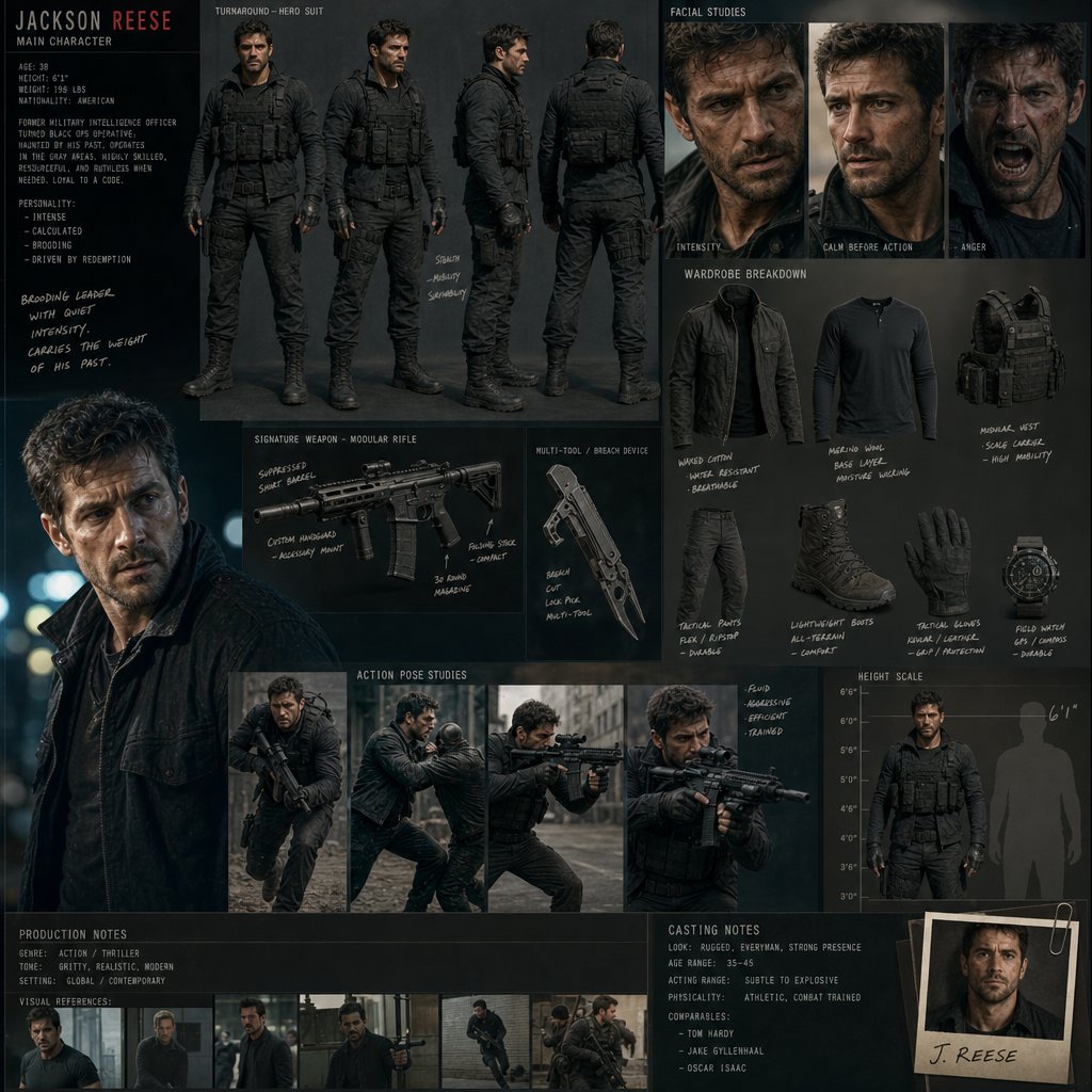 Hollywood Action Film Character Board - AI image template preview