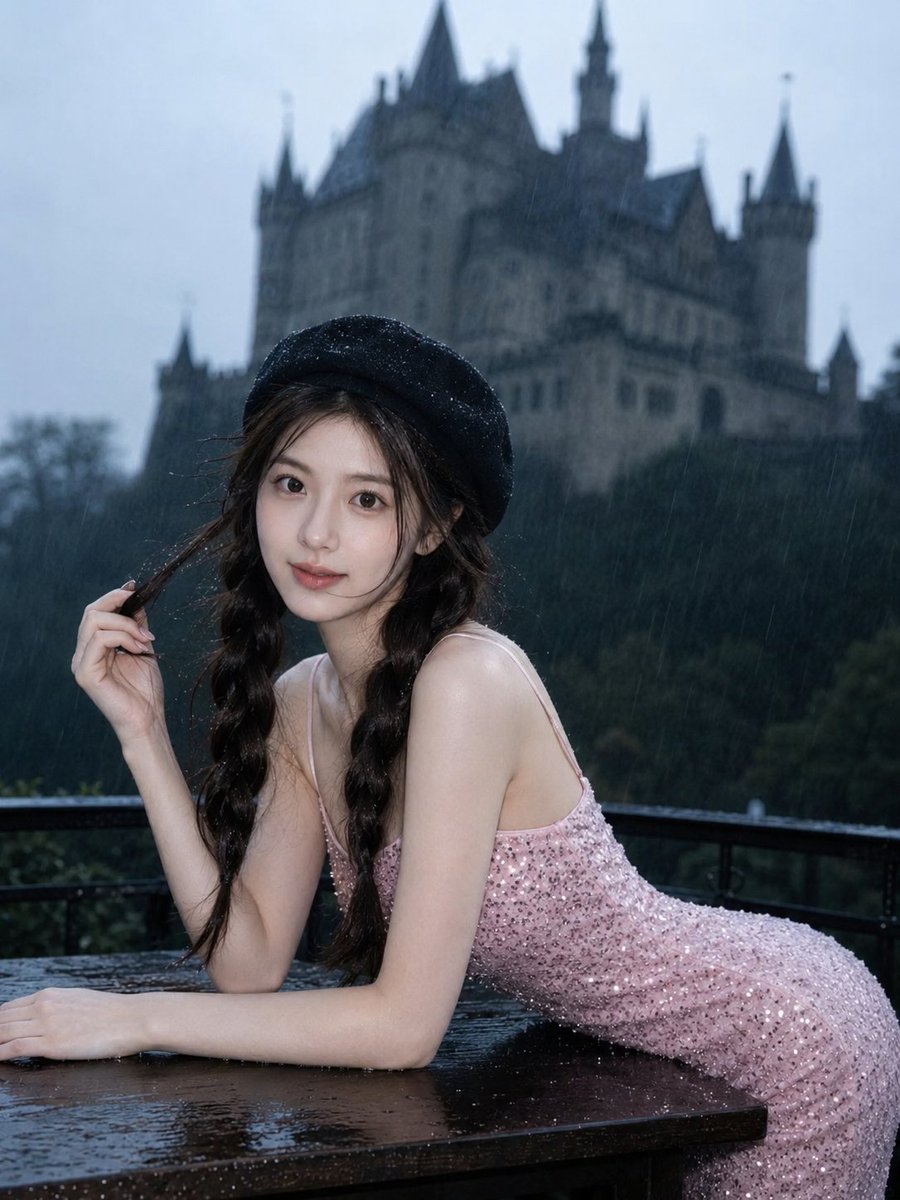 Gothic Rainy Castle Cinematic Portrait - AI image template preview