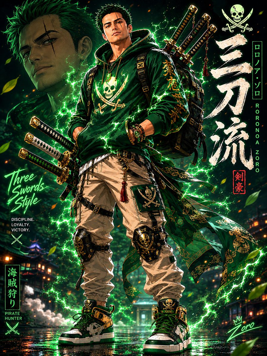 Modern Streetwear Anime Swordsman - AI image template preview