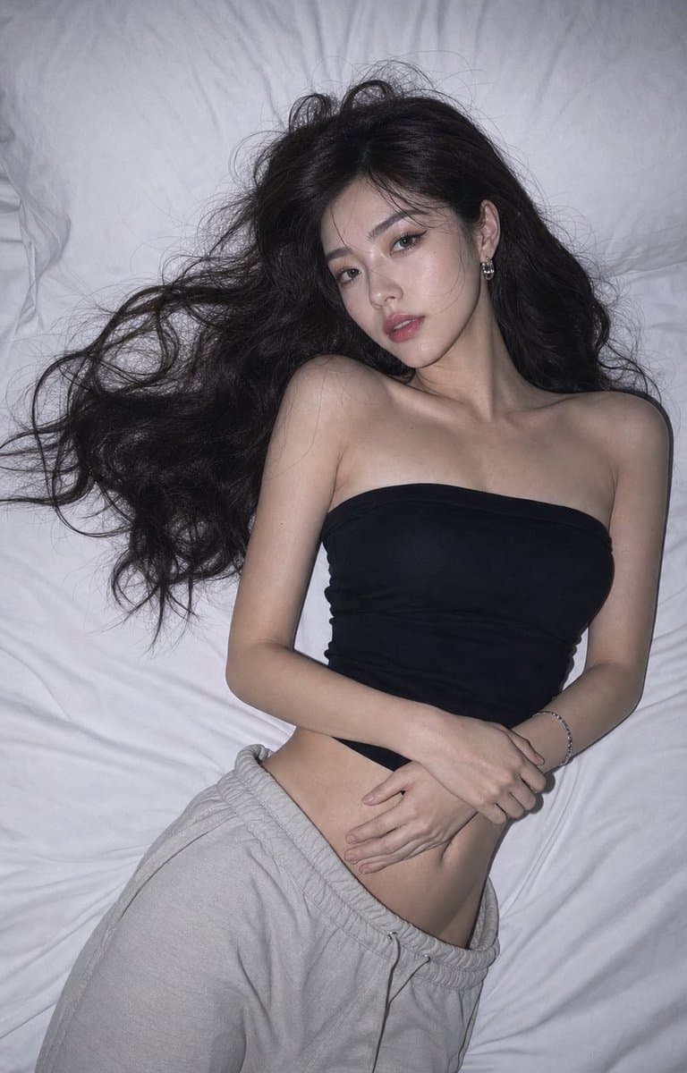 Overhead Direct-Flash Bedroom Portrait - AI image template preview