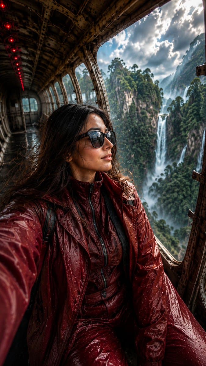 Abandoned Airplane Jungle Selfie - AI image template preview