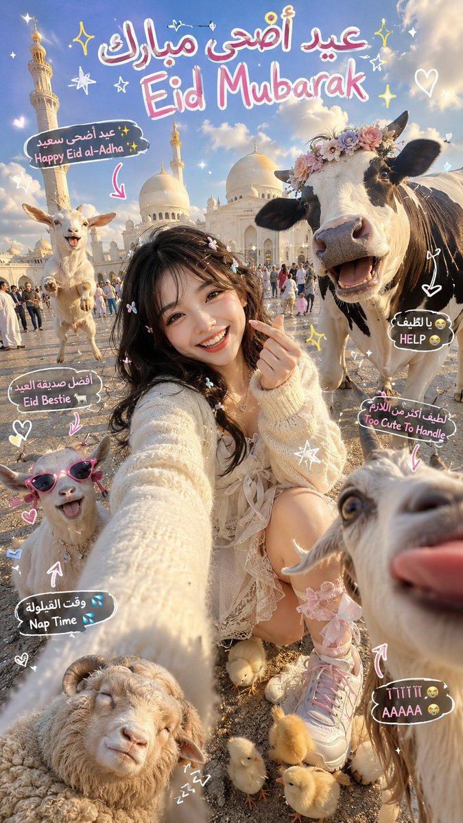 Chaotic Eid Selfie with Animals - AI image template preview