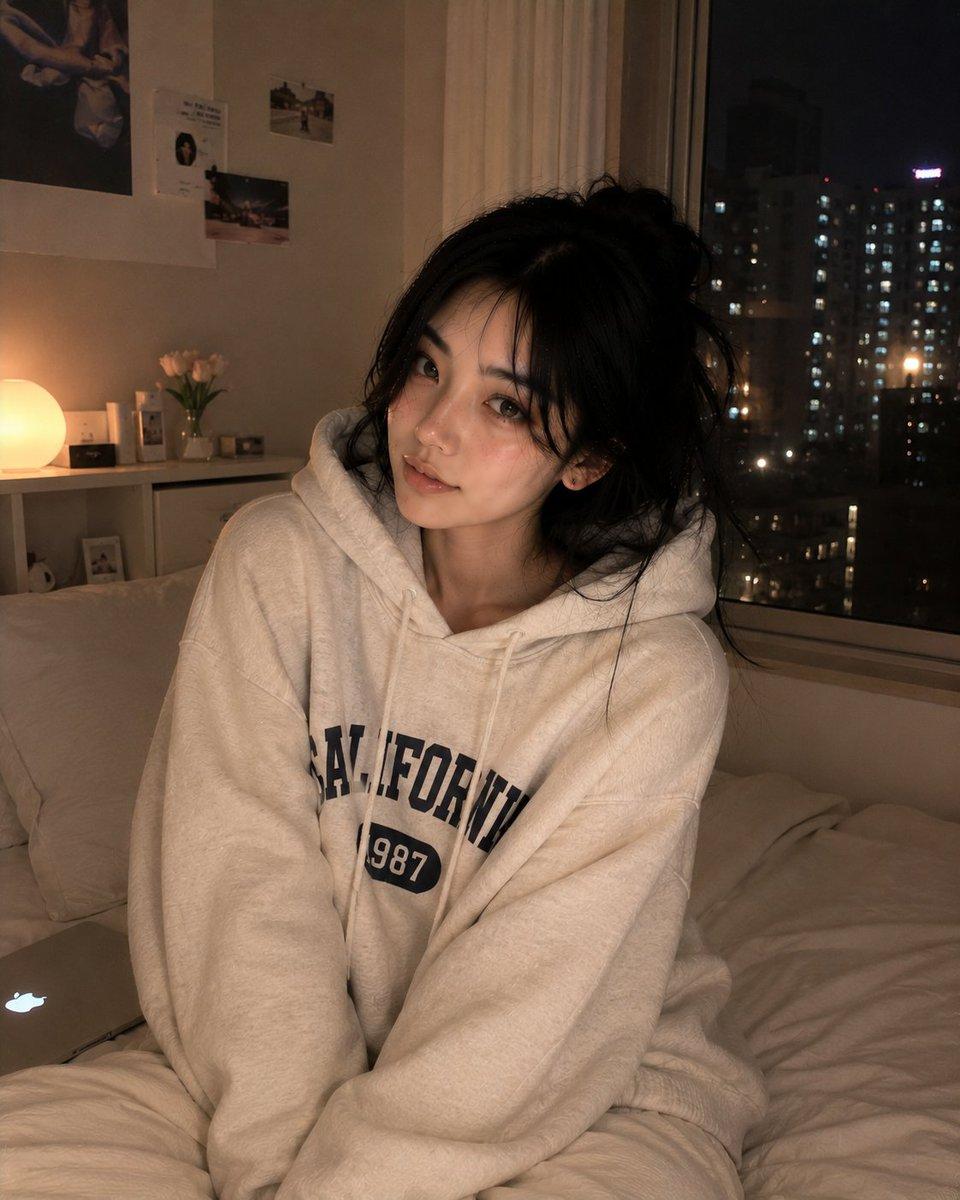 Cozy Korean Bedroom Portrait - AI image template preview