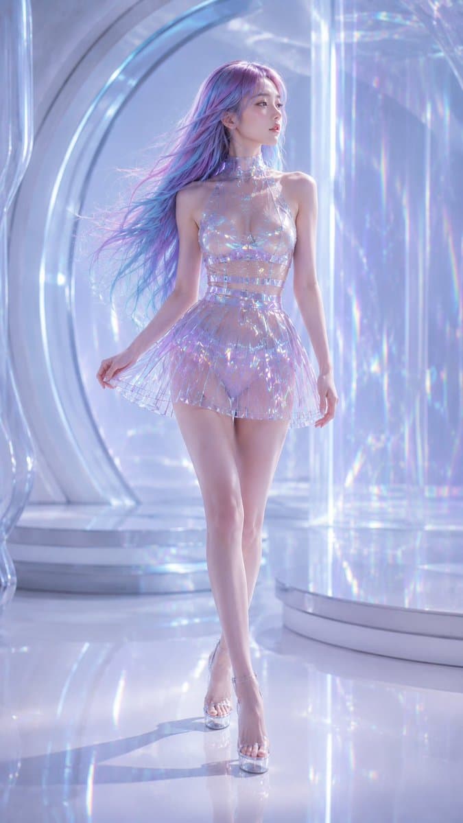 Futuristic Holographic Fashion Portrait - AI image template preview