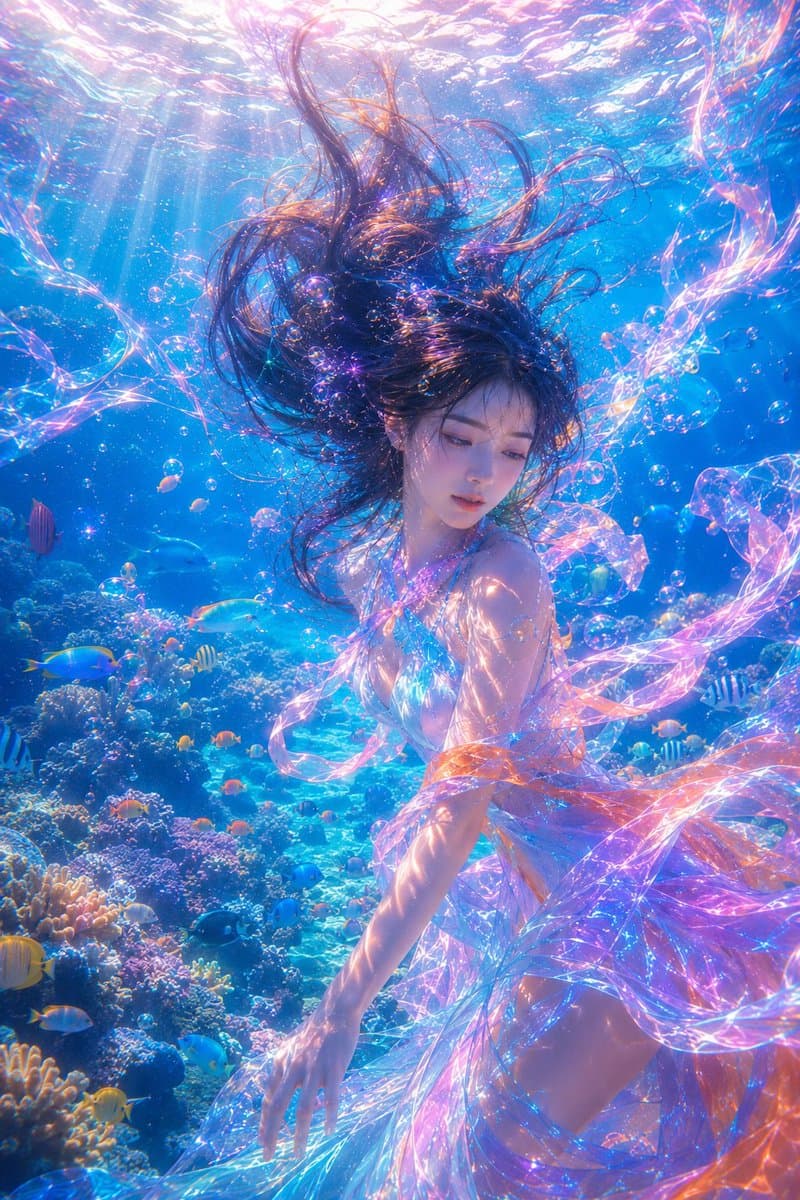 Underwater Fantasy Portrait in Okinawa Sea - AI image template preview