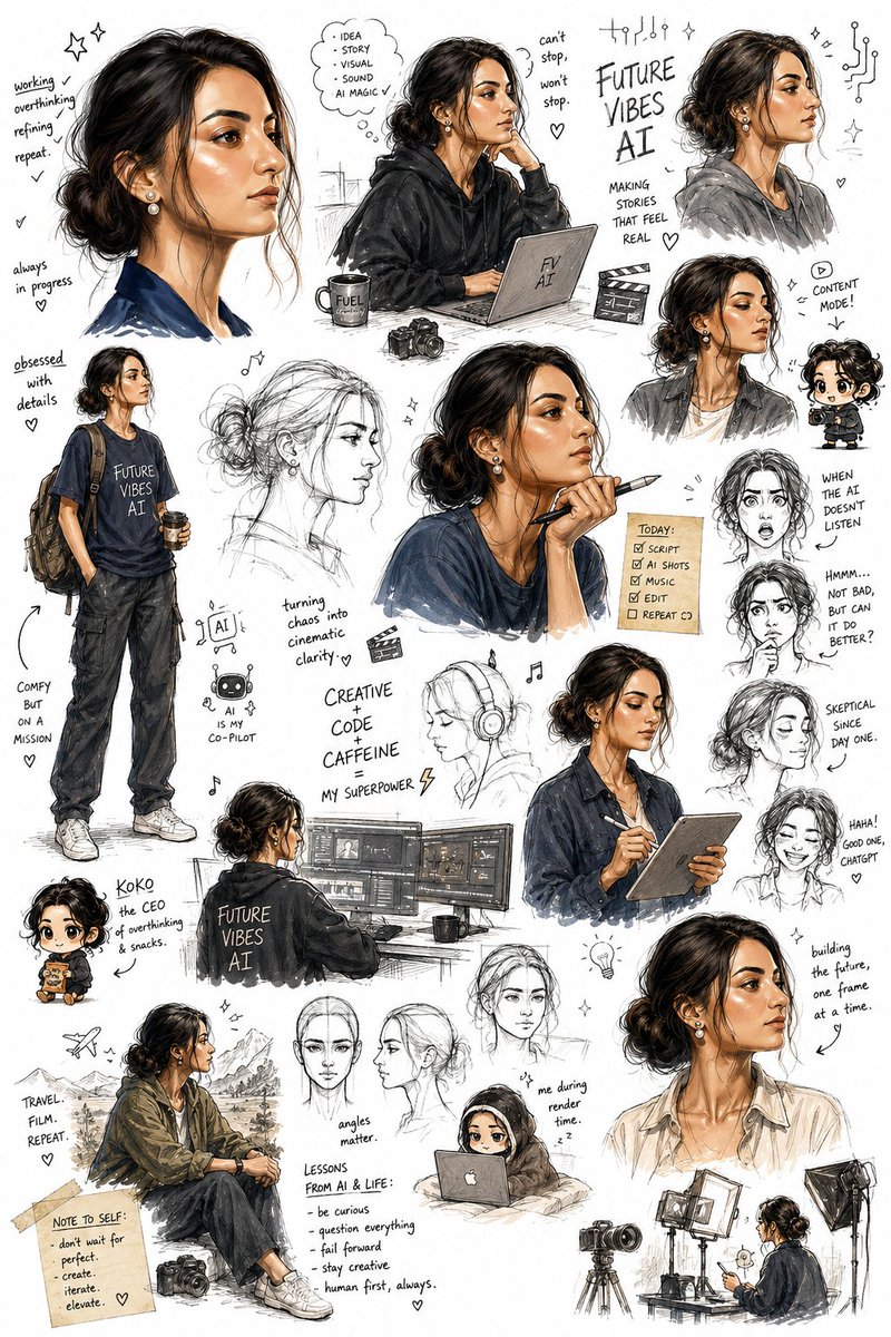 Sketchbook Character Exploration Sheet - AI image template preview