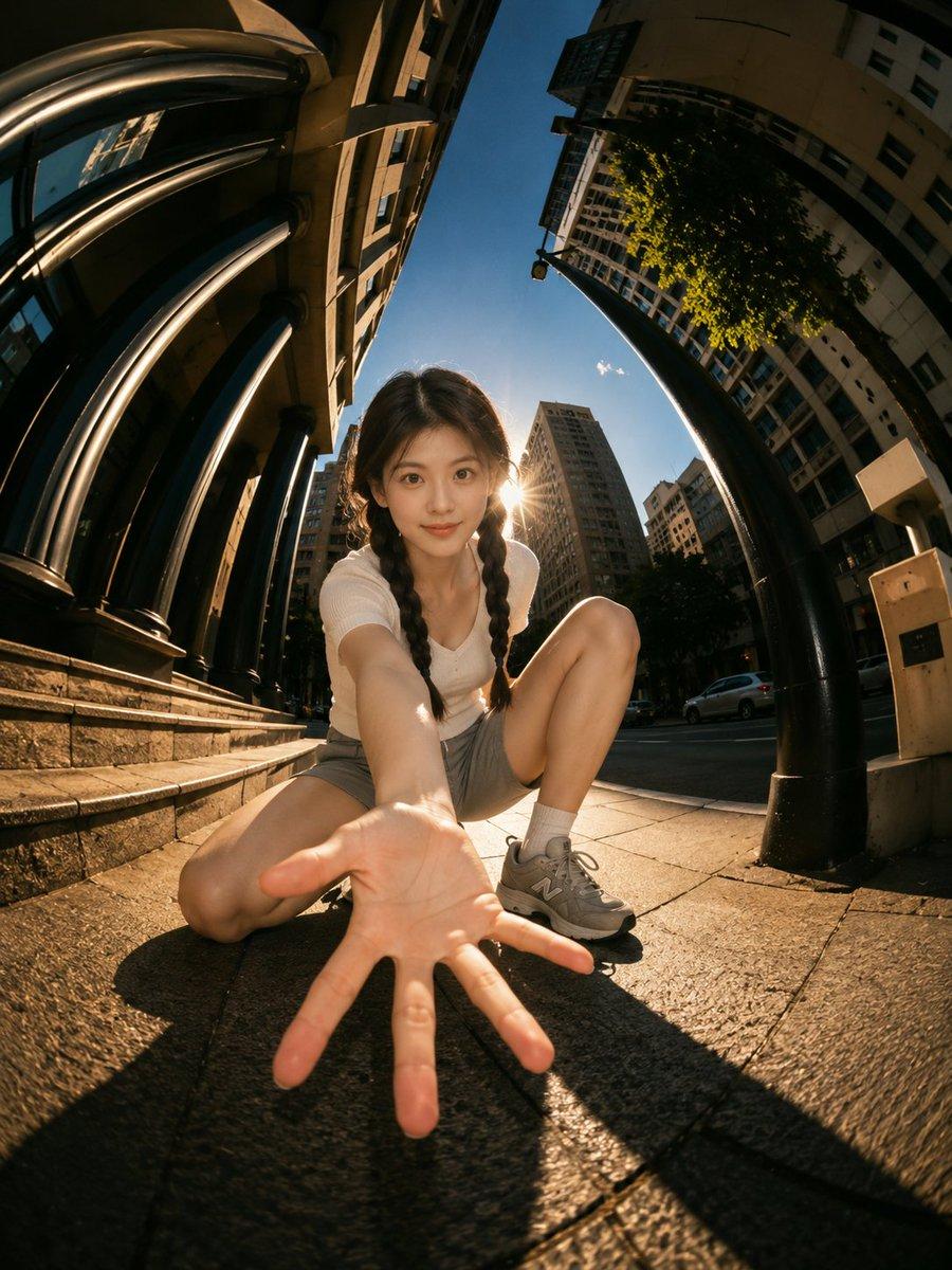 Cinematic Fisheye Urban Portrait - AI image template preview