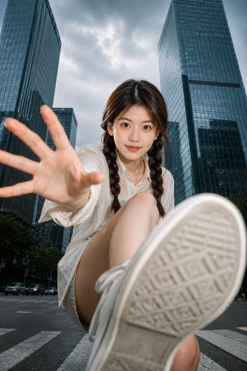 Ultra-Wide Urban Sneaker Portrait - AI image template preview