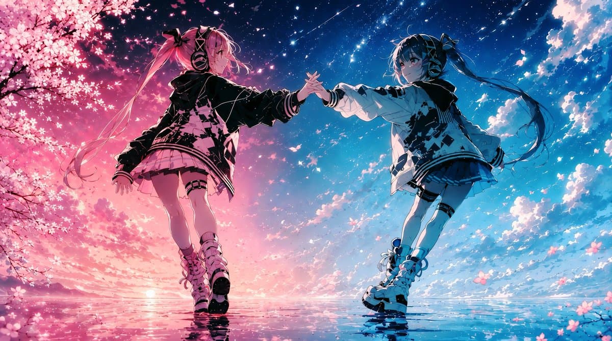 Twin Idols Under Sakura Stars - AI image template preview
