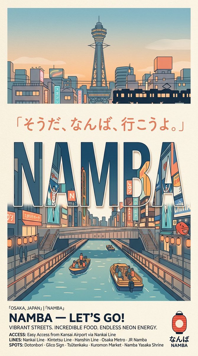 Retro Namba Osaka Travel Poster - AI image template preview