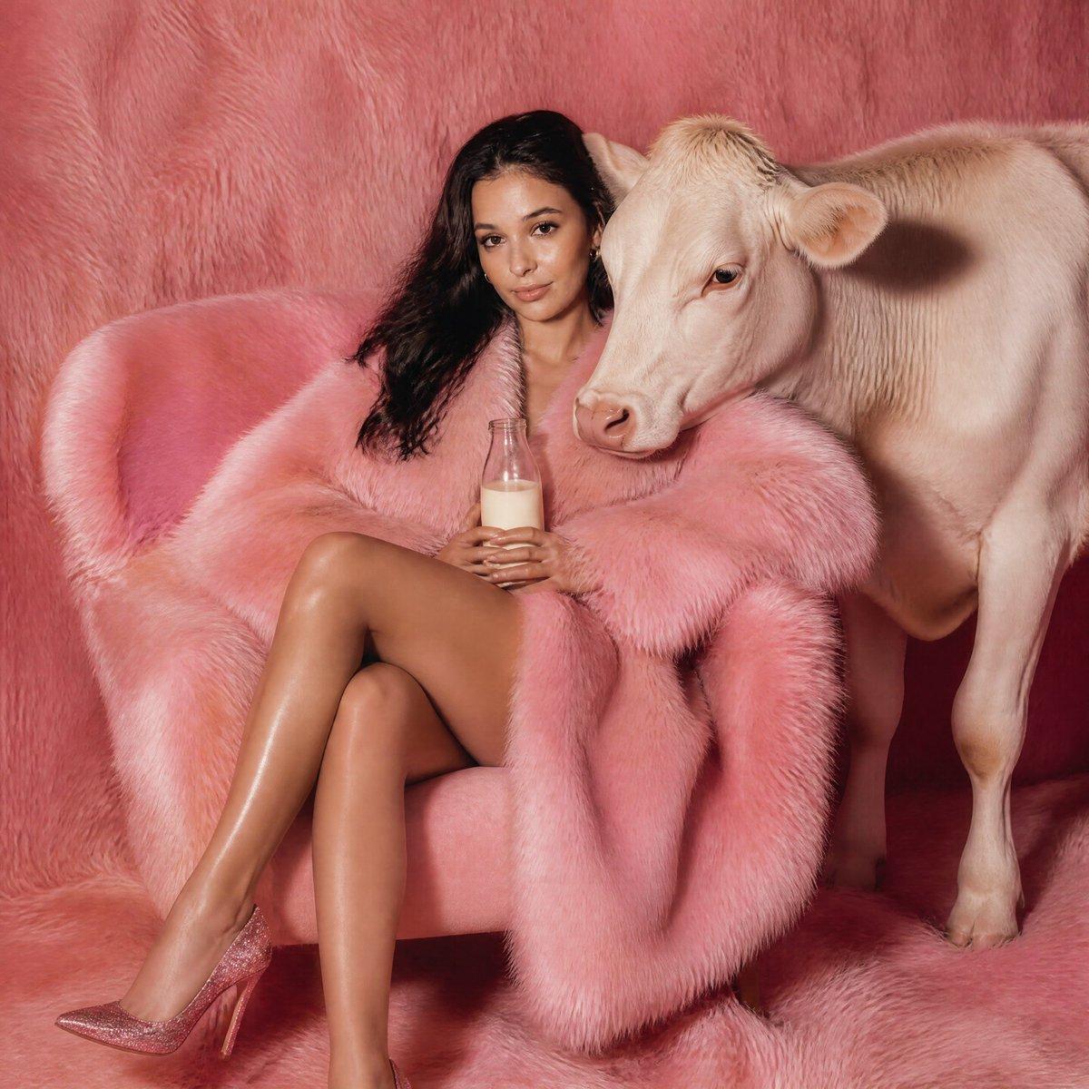 Pink Fur Fashion Editorial with Calf - AI image template preview