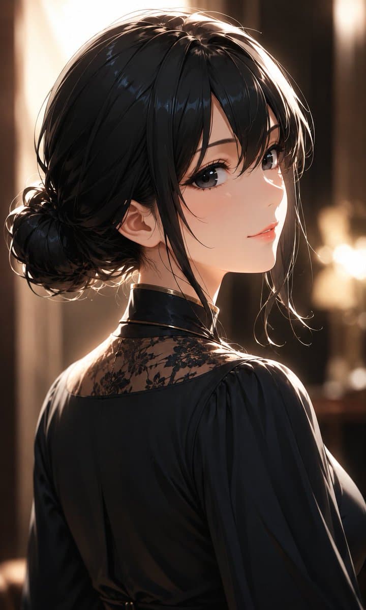 Elegant Backlit Anime Woman Portrait - AI image template preview