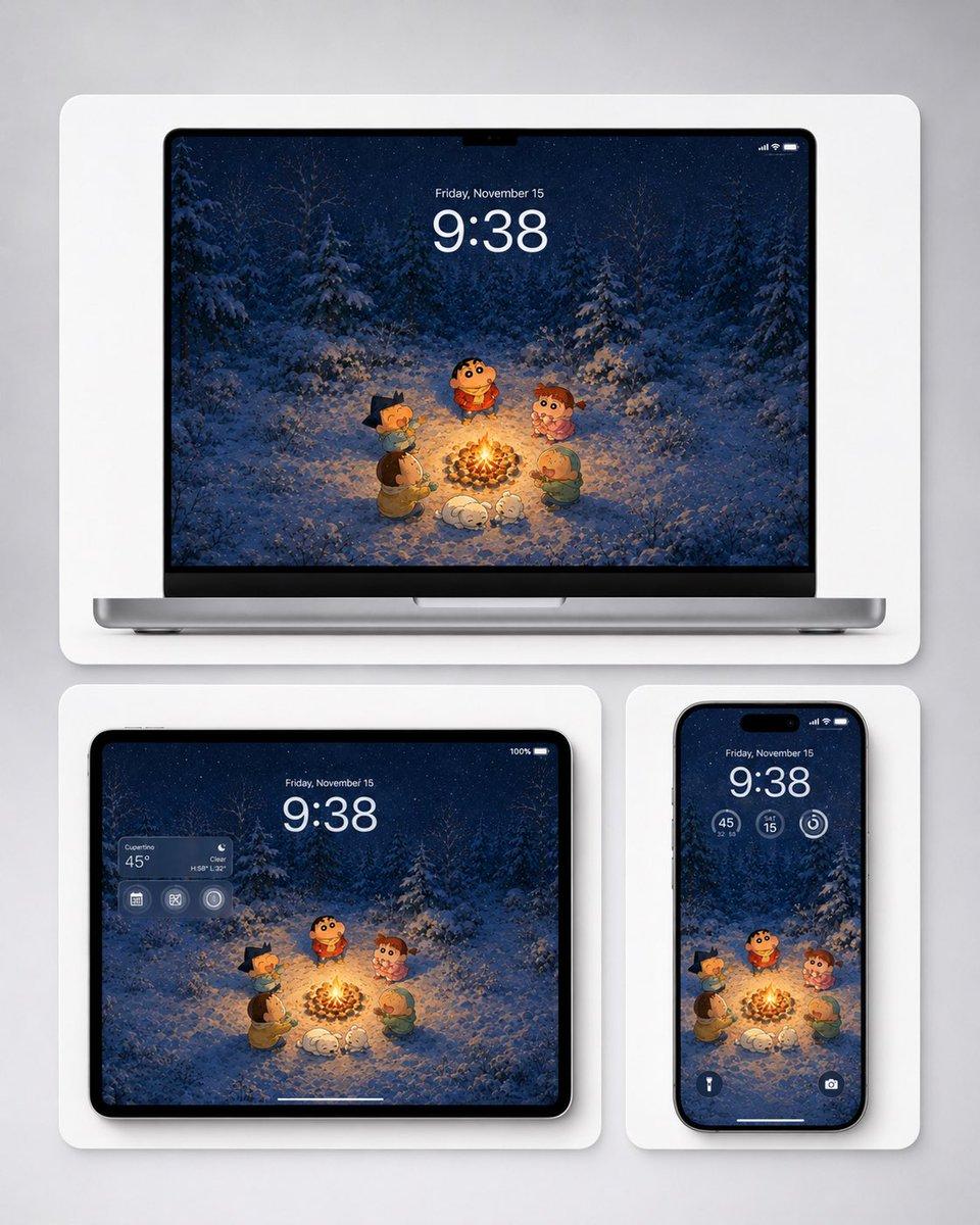 Winter Campfire Wallpaper Device Mockup - AI image template preview